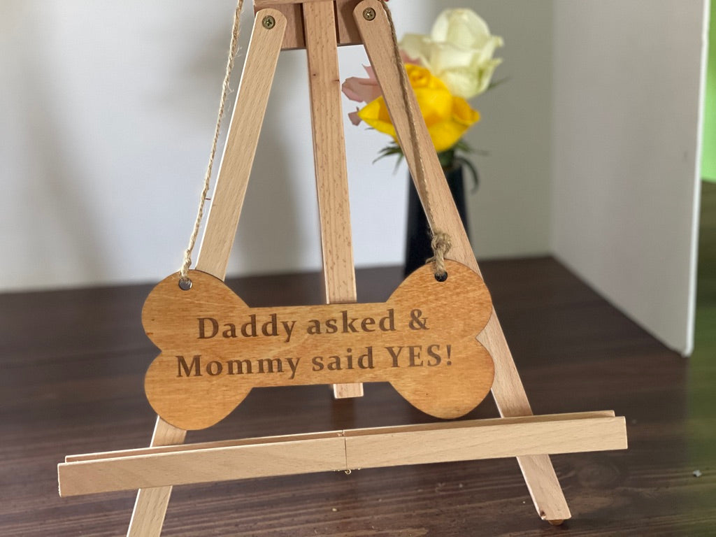 Wooden Engagement Announcement Sign for dog