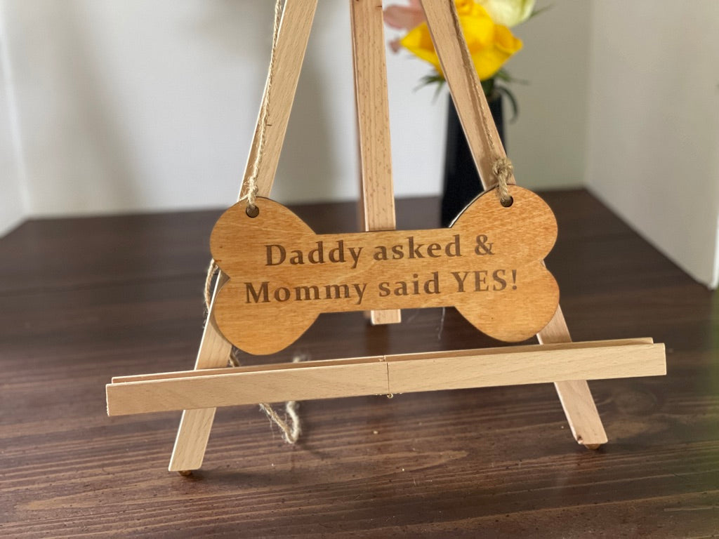 Wooden Engagement Announcement Sign for dog