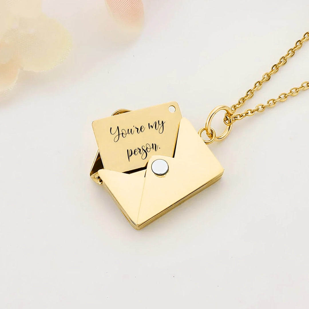 Gold Stainless Steel Envelope Pendant Necklace