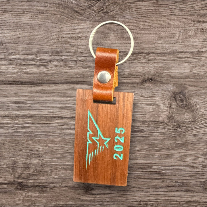 Custom Wood Keychains With Leather strap and Stainless Steel loop