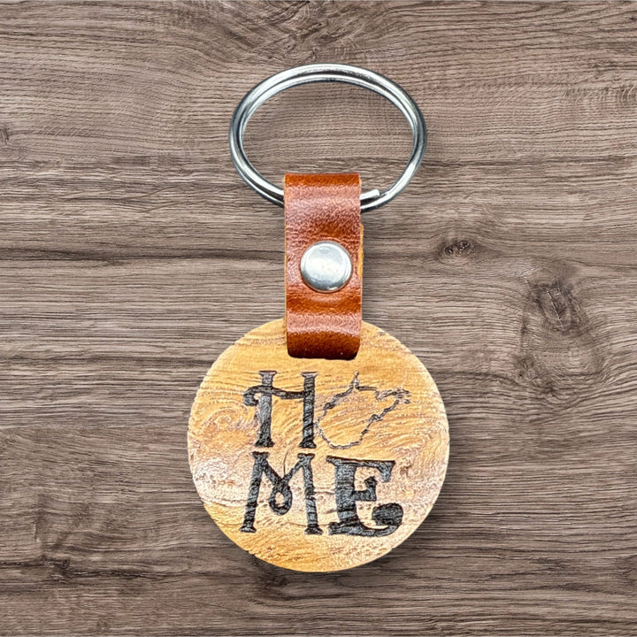 Custom Wood Keychains With Leather strap and Stainless Steel loop