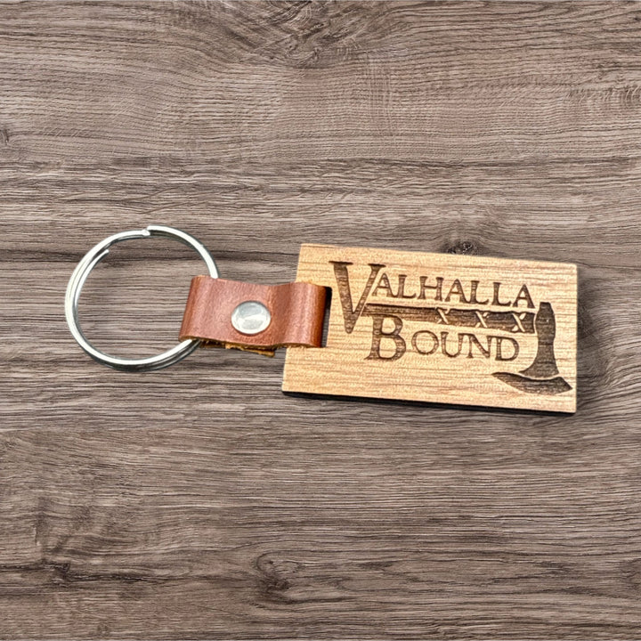 Custom Wood Keychains With Leather strap and Stainless Steel loop