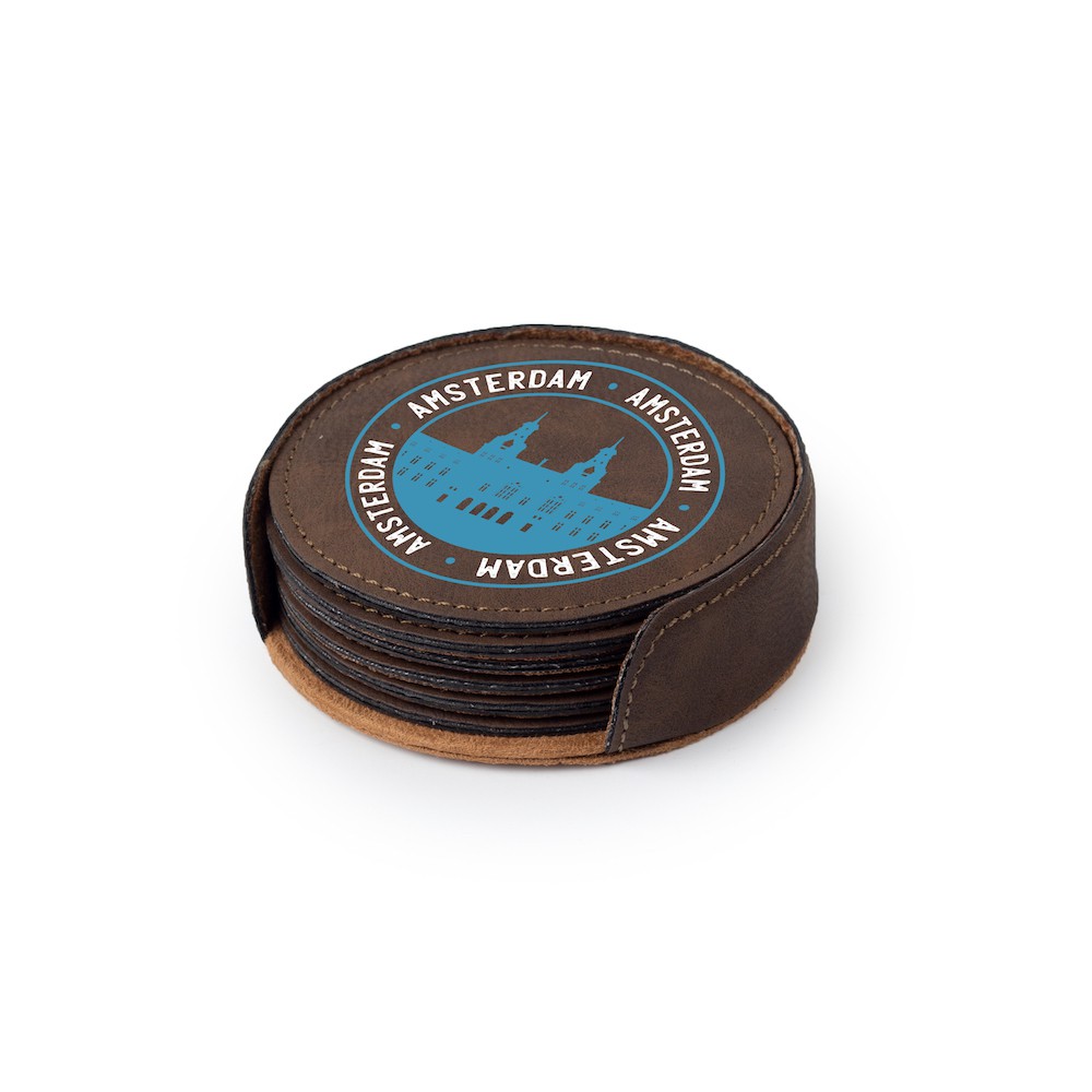 Leatherette Round Shaped Coaster